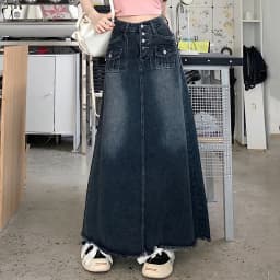 S-5XL New Streetwear Denim Skirt Spring Summer Fashion Frayed Hem Pocket High Waist Long Jeans Skirt Loose Plus Size Skirt