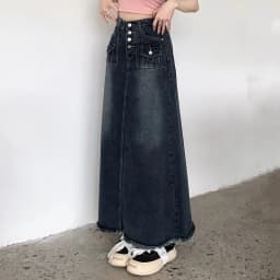 S-5XL New Streetwear Denim Skirt Spring Summer Fashion Frayed Hem Pocket High Waist Long Jeans Skirt Loose Plus Size Skirt