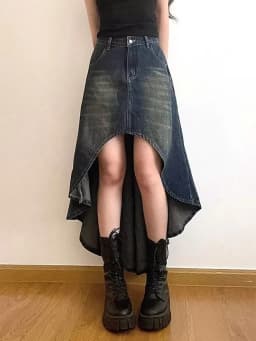 Streetwear Retro Denim Skirts Women Summer Button High Waist Irregular Mermaid Vintage Casual Pockets Lady Jeans Long Skirt