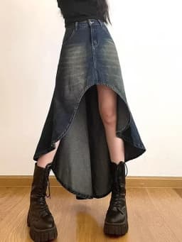Streetwear Retro Denim Skirts Women Summer Button High Waist Irregular Mermaid Vintage Casual Pockets Lady Jeans Long Skirt