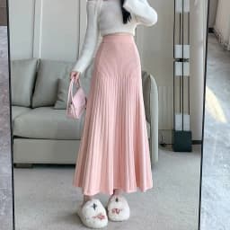 Knitted pleated skirt for women Autumn Winter 2024 new elastic high-waisted slimming A line wrapped buttock fishtail skirt