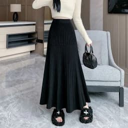Knitted pleated skirt for women Autumn Winter 2024 new elastic high-waisted slimming A line wrapped buttock fishtail skirt