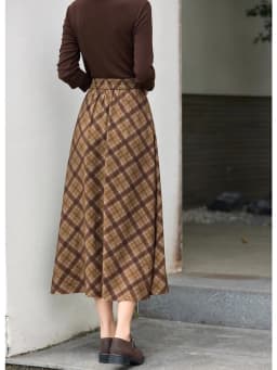 VIMLY Long Skirt Women Casual Plaid Folds A-Line Female Skirts Autumn 2026 Vintage High Waist Zip Up Maxi Ladies Skirts A3790
