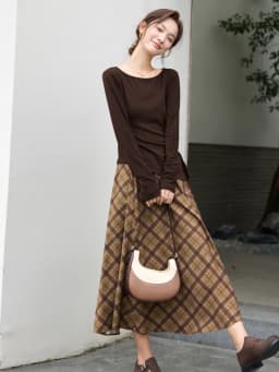VIMLY Long Skirt Women Casual Plaid Folds A-Line Female Skirts Autumn 2026 Vintage High Waist Zip Up Maxi Ladies Skirts A3790