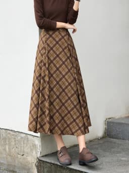 VIMLY Long Skirt Women Casual Plaid Folds A-Line Female Skirts Autumn 2026 Vintage High Waist Zip Up Maxi Ladies Skirts A3790