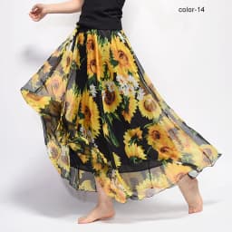 New Fashion 2025 Women's BOHO Elegant Florals Print Chiffon Long Skirt Ladies Slim High-Waist Elastic Waist Pleated Skirts SK15