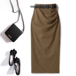 Autumn Office Lady Pencil Skirt Elegant Pleated Midi Skirts Women High Waist Slim Temperament Formal Party Skirt Belt Belt 438A