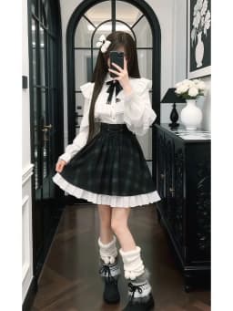 Women's Jirai Kei Lolita Plaid Lace Up High Waist Skirt Sweet A Line Punk Kawaii Subculture Daily Japanese Harajuku Cute Outfit
