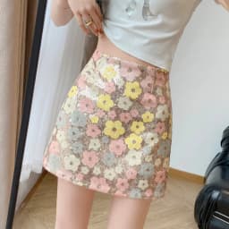 Limiguyue Summer Four Color Flower Sequin Skirt Women High Waist A-Line Mini Skirts Female Luxury Cute All Match Clothes Z161