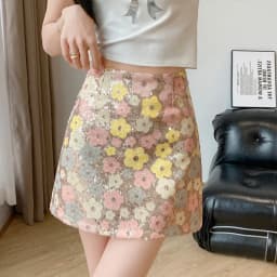 Limiguyue Summer Four Color Flower Sequin Skirt Women High Waist A-Line Mini Skirts Female Luxury Cute All Match Clothes Z161