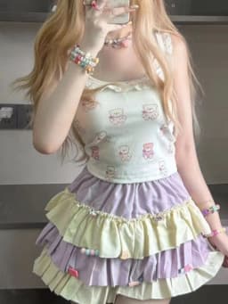 Y2k Aesthetic Contrast Color Women Skirts Harajuku Ball Gown High Waist Ruffled Mini Skirt 2026 Summer Grunge Sweet Cake Faldas