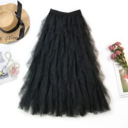 Fashion Tutu Tulle Skirt Women Long Maxi Skirt 2022 Spring Summer Korean Black Pink High Waist Pleated Skirt Female