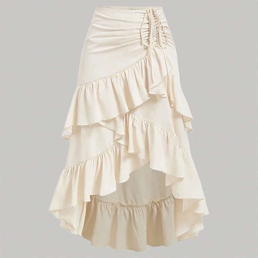 Skirts Summer Elegant Vacation Asymmetrical Flounce Drawstring Natural Waist Midi Casual A-Line Skirts For Women