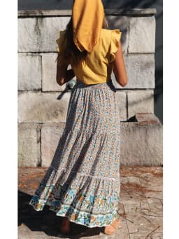 Vintage Chic Fashion Women Red Floral Print Beach Bohemian Pleated Skirt Rayon Cotton High-waisted Boho Maxi Skirts Femme