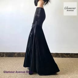 French velvet stitching skirt retro Joker skirt female new spring and autumn new fashion black lace Gothic fishtail dress.