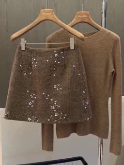 Korean Style Shiny Sequin Design High Waist A-Line Skirt Women's Fashion Slimming Half-length Skirts Commute Wear