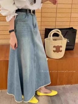 Retro Frayed Hem Denim  Skirt Women Summer Thin Pear aped plus Size a Line Fi Tail Skirt High Waist Cotton Blend