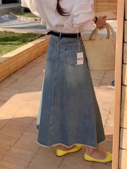 Retro Frayed Hem Denim  Skirt Women Summer Thin Pear aped plus Size a Line Fi Tail Skirt High Waist Cotton Blend