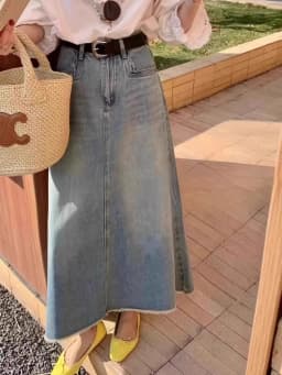 Retro Frayed Hem Denim  Skirt Women Summer Thin Pear aped plus Size a Line Fi Tail Skirt High Waist Cotton Blend