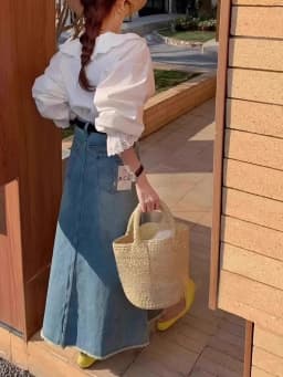 Retro Frayed Hem Denim  Skirt Women Summer Thin Pear aped plus Size a Line Fi Tail Skirt High Waist Cotton Blend