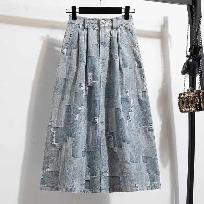 High Waist Denim Skirt Women New Arrival 2024 Autumn Vintage Style Streetwear Basics Ladies Elegant A-line Long Skirts B3980