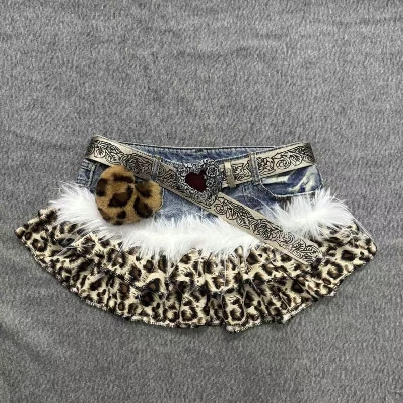 Hot Girl Goth Retro Slim Darkly Skirts Female Aesthetic Sexy A-line Outfits Vintage Y2k Patchwork Cowboy Short Mini Skirt Women