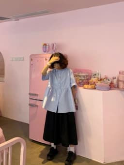 Retro Hong Kong Style Workwear Midi Skirt Women plus Size Elastic Waist A-Line Pure Color Japanese Style Cotton 100%