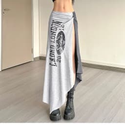 American Harajuku Punk Spliced Constrast Color Long Skirt Y2k Aesthetic Sexy Side High Split Jupe Letter Print Vintage Skirts