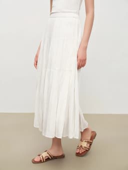 ZIQIAO 2026 Summer Women's Pleated Textured White Layered Midi Skirt, A-Line Flowy Maxi Skirt for Cloudy Fluffy Aesthetic Style