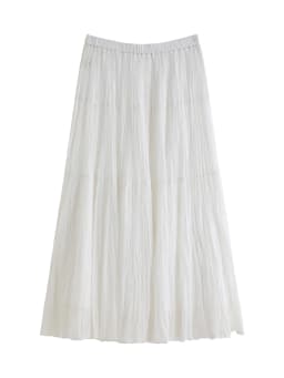 ZIQIAO 2026 Summer Women's Pleated Textured White Layered Midi Skirt, A-Line Flowy Maxi Skirt for Cloudy Fluffy Aesthetic Style