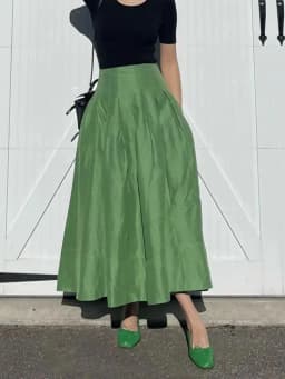 Faldas Mujer Moda Retro Temperament Green High Waist Slim Big Umbrella Skirts Pocket Women Pleated Long Casual