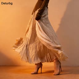 Womens High Waisted Flowy Maxi Skirt Crinkled Cotton Linen A-Line Pleated Beach Long Skirt Bohemian Style for Spring Summer K444
