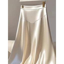 2025 Women Spring Autumn Elegant Temperament Solid Color Satin Skirt Women Clothes Simplicity Office Lady All Match A Line Skirt