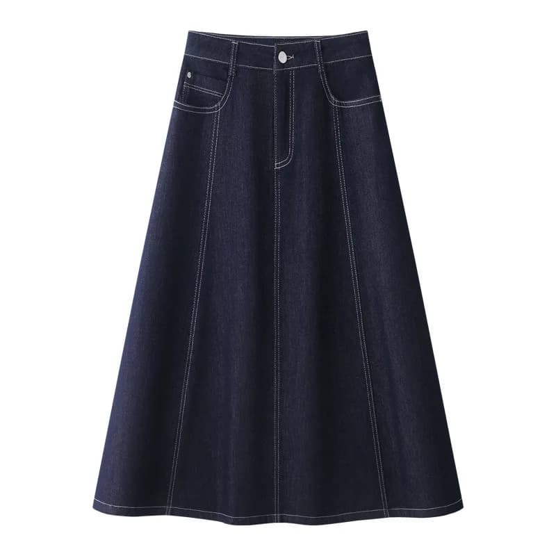 Dark Blue Denim Mid-Calf Skirts For Women 2025 New Spring and Summer Casual Loose Streetwear Office Lady Chic Long Skirts