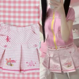 Japanese Summer New Sweet Girl Elastic Waist Pink Mini Y2k Skirt Subculture Cute Jojifuku Cartoon Mp Embroidery Plaid Skirt