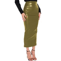 Fashion Street High Waist Skinny PU Leather Midi Skirt Elegant Slim Office Lady Pencil Skirt Womens Matte Leather Hobble Skirt