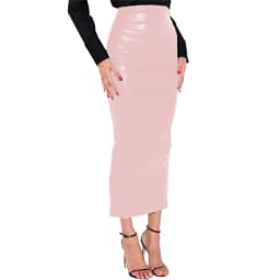 Fashion Street High Waist Skinny PU Leather Midi Skirt Elegant Slim Office Lady Pencil Skirt Womens Matte Leather Hobble Skirt