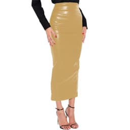 Fashion Street High Waist Skinny PU Leather Midi Skirt Elegant Slim Office Lady Pencil Skirt Womens Matte Leather Hobble Skirt
