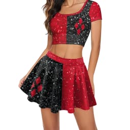 [You're My Secret] Movie Clown Harley Women Suit Joker Hero Cosplay Costume High School Crop Top Pleated Skirt Two Piece Sets