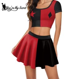 [You're My Secret] Movie Clown Harley Women Suit Joker Hero Cosplay Costume High School Crop Top Pleated Skirt Two Piece Sets