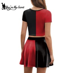 [You're My Secret] Movie Clown Harley Women Suit Joker Hero Cosplay Costume High School Crop Top Pleated Skirt Two Piece Sets