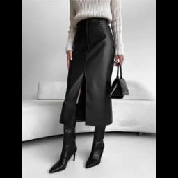 Leather Skirt High Waist Women Front Slit Spring Autumn Long Skirt High Waisted Office Lady Slim Skirts Elegant Ropa De Mujer
