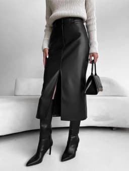 Leather Skirt High Waist Women Front Slit Spring Autumn Long Skirt High Waisted Office Lady Slim Skirts Elegant Ropa De Mujer