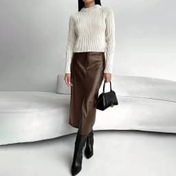 Leather Skirt High Waist Women Front Slit Spring Autumn Long Skirt High Waisted Office Lady Slim Skirts Elegant Ropa De Mujer