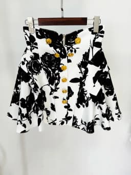 HIGH STREET Newest 2026 Runway Designer Fashion Women's Metal Rose Buttons Printed Floral Mini Skirt