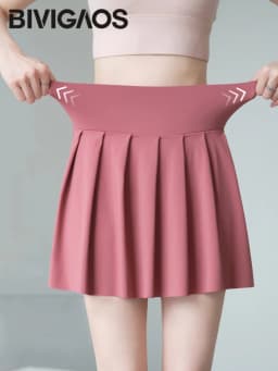 BIVIGAOS Summer Fashion Fake Two Pieces Pleated Skirts Shorts With Pocket Women Sharkskin Sport Fitness Tennis Mini Short Skirt