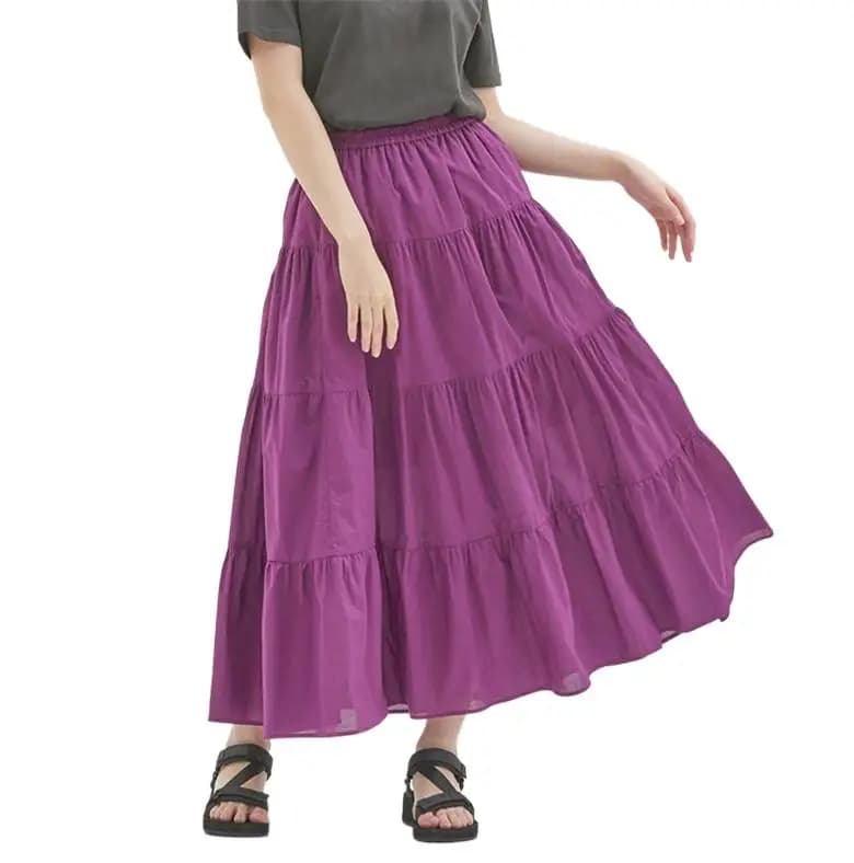 2026 Spring Autumn Women Ruffle Skirt Fashion Summer Cotton Linen Skirts Long Maxi Party Skirts Red Purple Pink M-5XL 6XL 7XL