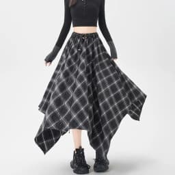 Plaid Skirt Women Elastic Waist A Line Retro High Street Korean Fashion Irregular Versatile Autumn Mid Length Skirt
