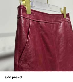 Oil Wax Slit Leather Skirt for Women High street Top Layer Sheepskin Front Split Wrap Jupe Femme Red Black Pencil Midi Skirt