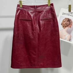 Oil Wax Slit Leather Skirt for Women High street Top Layer Sheepskin Front Split Wrap Jupe Femme Red Black Pencil Midi Skirt